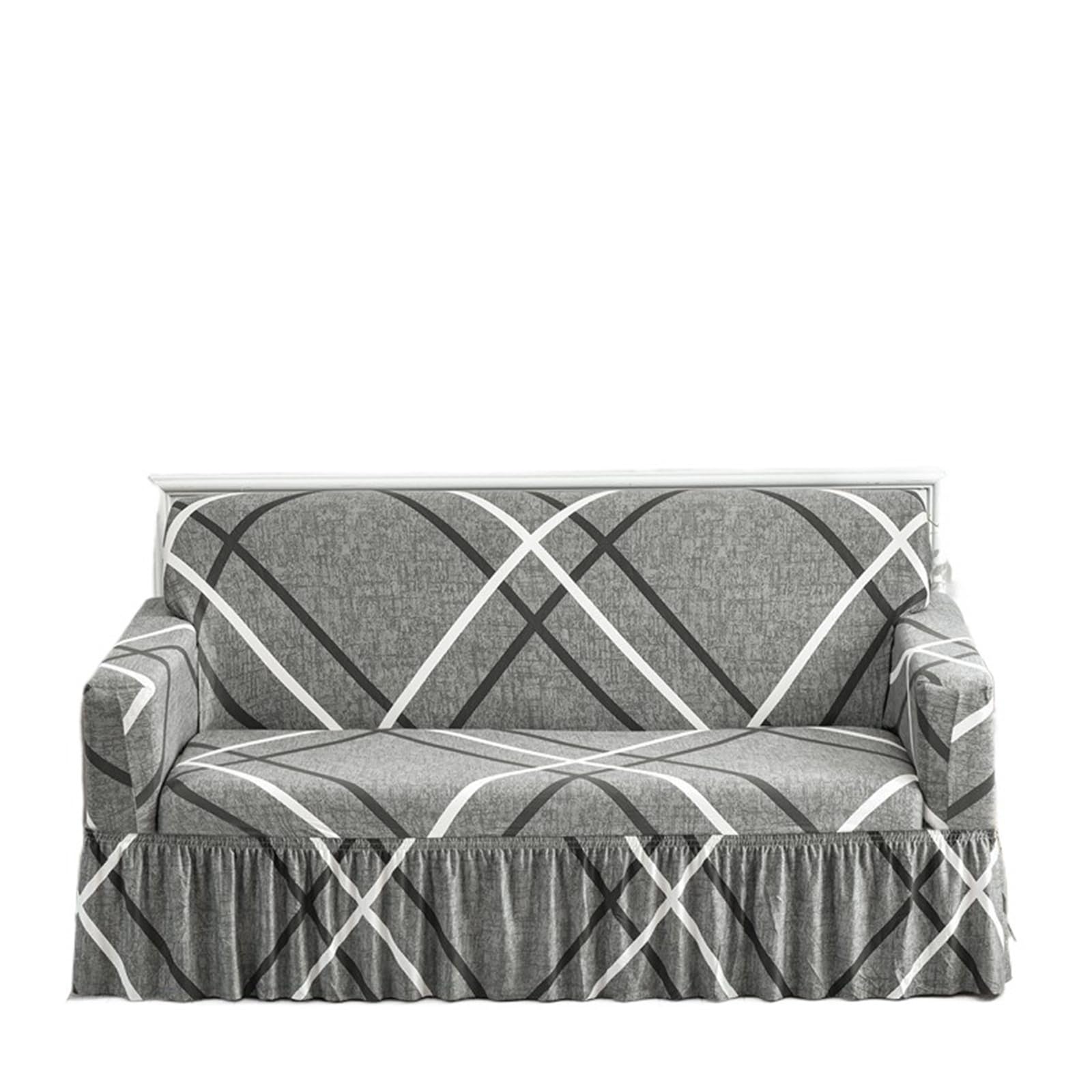 GCYEIDMA Skirt Sofa Cover 1pc Geometric Printed Seat Sofa Skirt Protector Stretch Couch Cover(Color 22,L (190-230cm))
