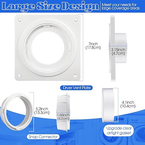 Miniatura 2 de Adaptador de placa de pared de ventilación de secadora, cubre el área de 7 x 7 pulgadas, kit de conector de muelle de secadora a presión para