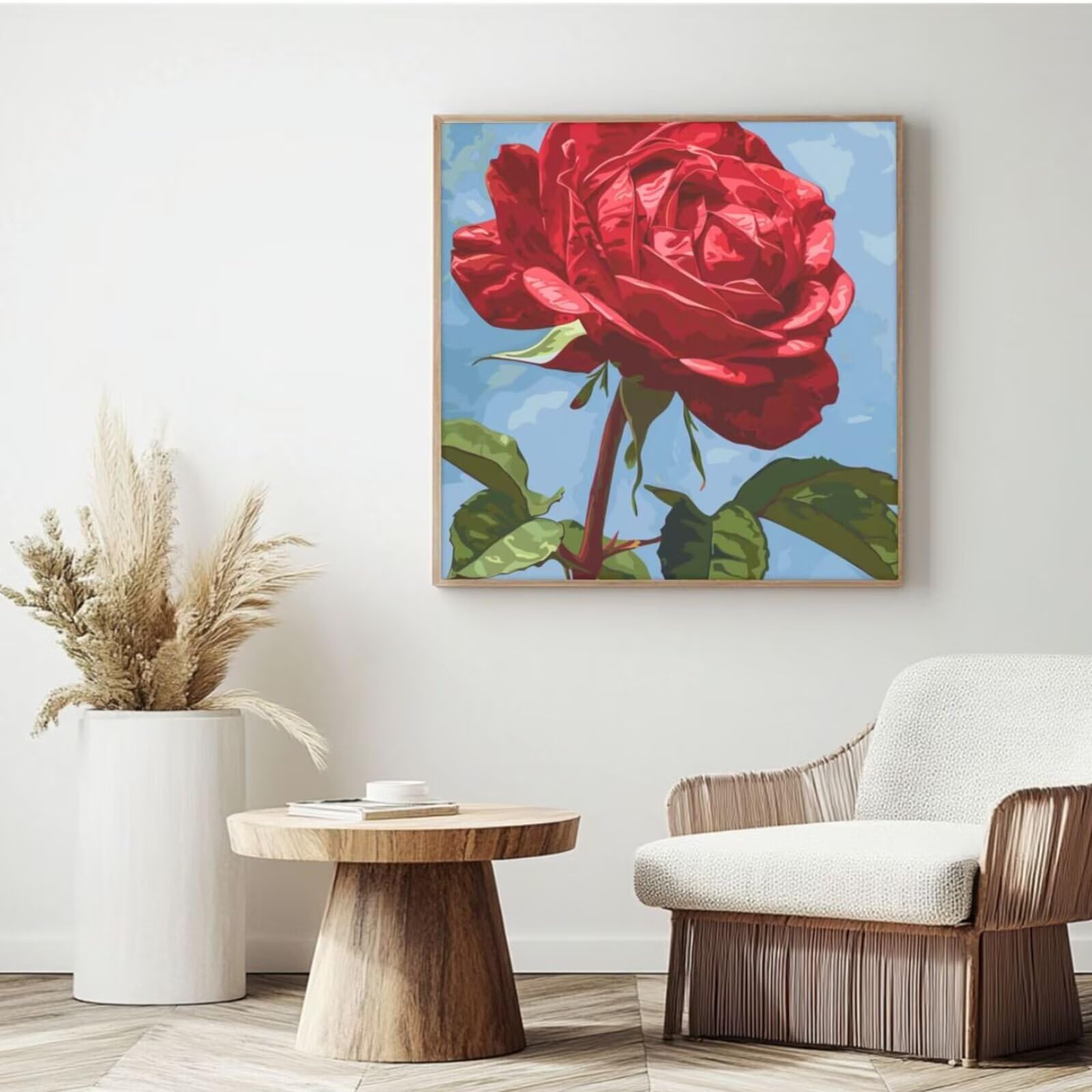 Malen nach Zahlen Erwachsenen-Set, Rose, Blume Malen nach Zahlen für Anfänger, Acryl-Peinture a Numero mit 6 Pinseln, DIY-Ölgemälde Kunsthandwerk für Wanddekoration – (65 x 65 cm, rahmenlos) MK156