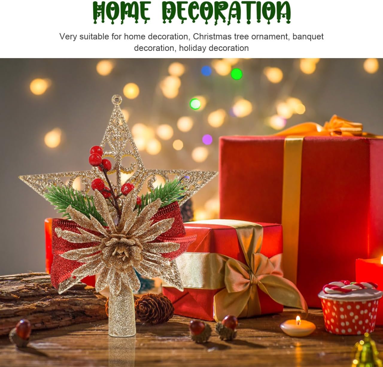 Cabilock Christmas Tree Star Topper 5.7 Inch Ceramic Five Pointed Star Treetop Ornament for Holiday Tree Decoration and Festive Home Display