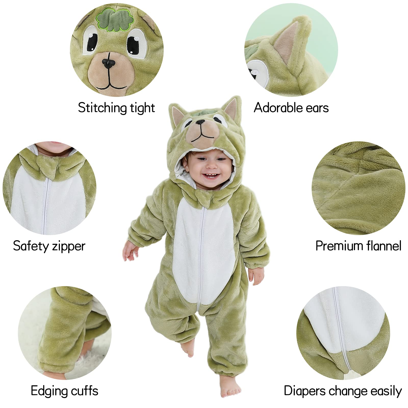 Unisex Bambino Inverno Pagliaccetto Coniglio Tigre Cucire Animale Stile Flanella Cosplay Halloween Costume Attrezzatura