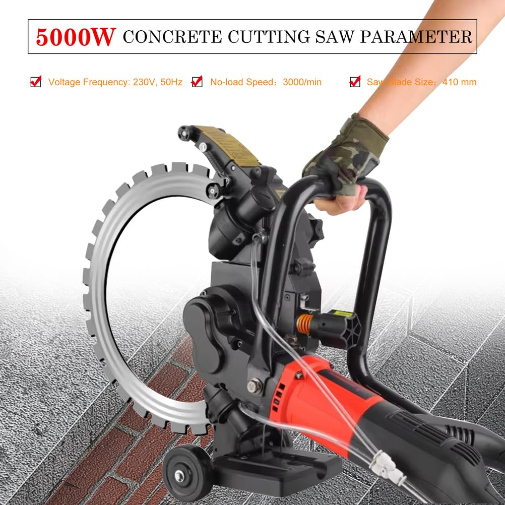 Sega per Taglio Cemento, Sega Circolare brushless da 5000 W, Sega Circolare elettrica con Trasmissione a Ingranaggi, capacità di Taglio di 300 mm per Cemento, Legno e Pietra