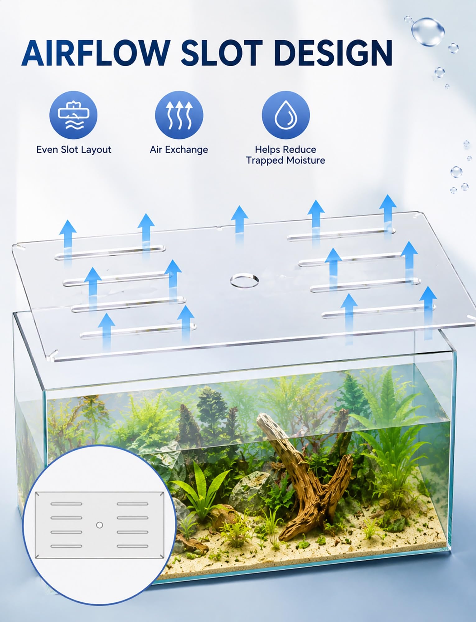 Couvercle d'aquarium en Acrylique, Couvercle de réservoir en Acrylique Transparent 5 mm, Fentes Ventilation et Ouverture Centrale, Plusieurs Tailles(80X35cm/31.5X13.8in)