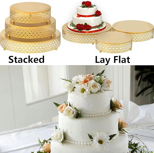 Miniatura 6 de YOUEON Juego de 3 soportes de metal dorado para tartas de 12108 pulgadas para mesa de postre, soportes de postre, soportes de exhibición de cupcakes