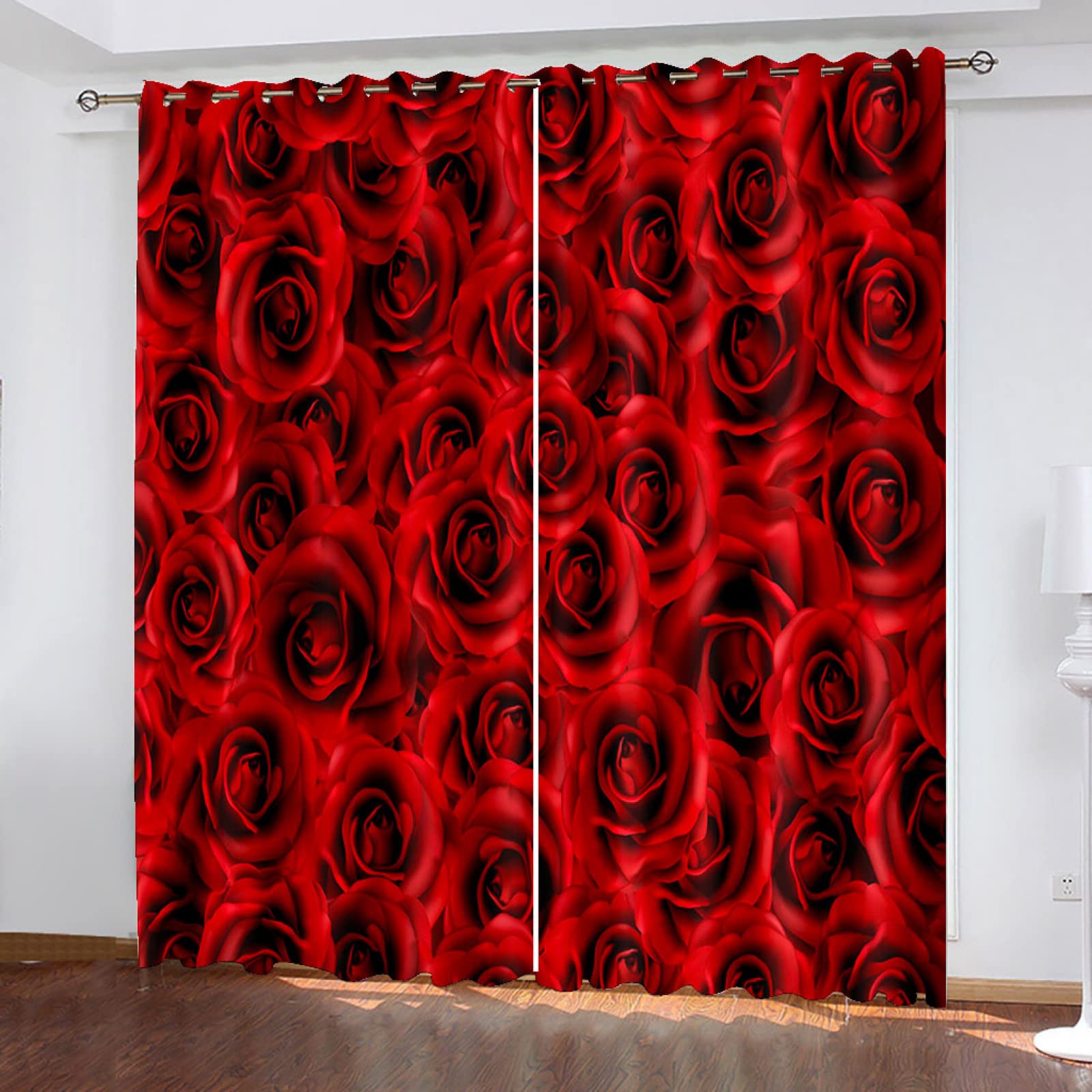 Cortinas Opacas 2 Piezas Salon - Patrón De Flor Rosa Roja De Impresión Cortinas Habitacion Juvenil 234X232cm Cortinas Aislantes Termicas con Argollas Decoración De La Ventana