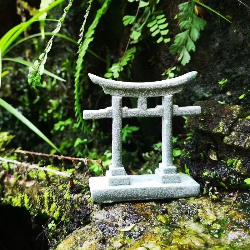 Image of livelyfish Aquarium Asian Decorations Japanese Shinto Torii Gate Fish Tank Ornament Miniature Shrine Japan Style Sandstone Underwater Landscape Decoration, L