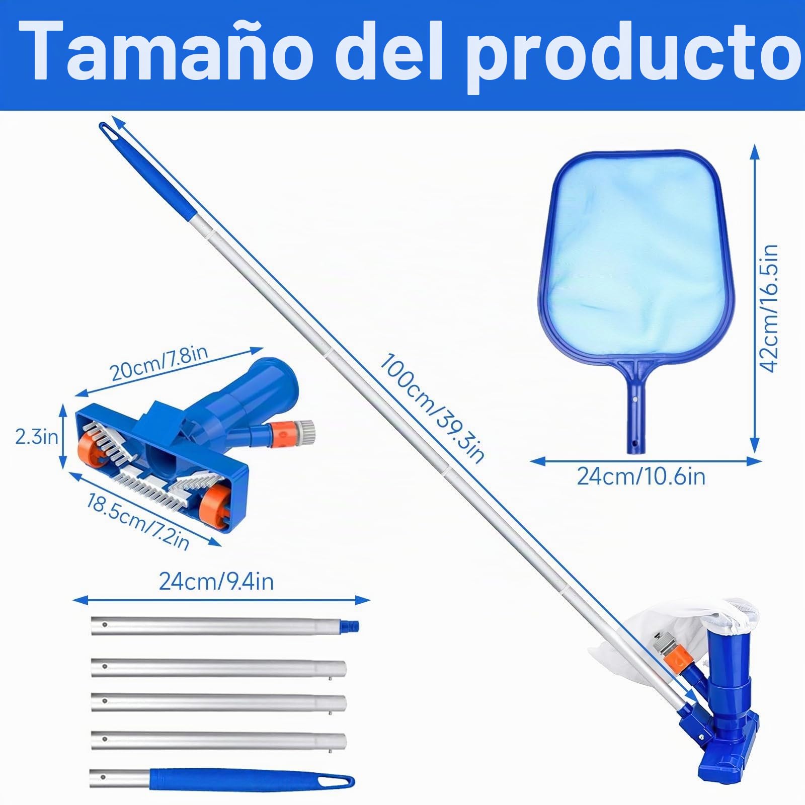 Kit Limpiador de Piscinas Manual, Aspiradora de Fondo de Piscina Portátil, Piscina Limpieza, Limpiador de Piscinas Limpiadores para Piscinas, Fuentes, Bañeras