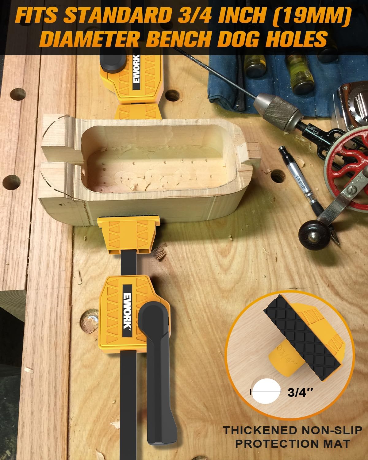 EWORK Bench Dog Clamp - 155 Lbs Clamping Force -6 EWORK Bench Dog Clamp - 155 Lbs Clamping Force -6