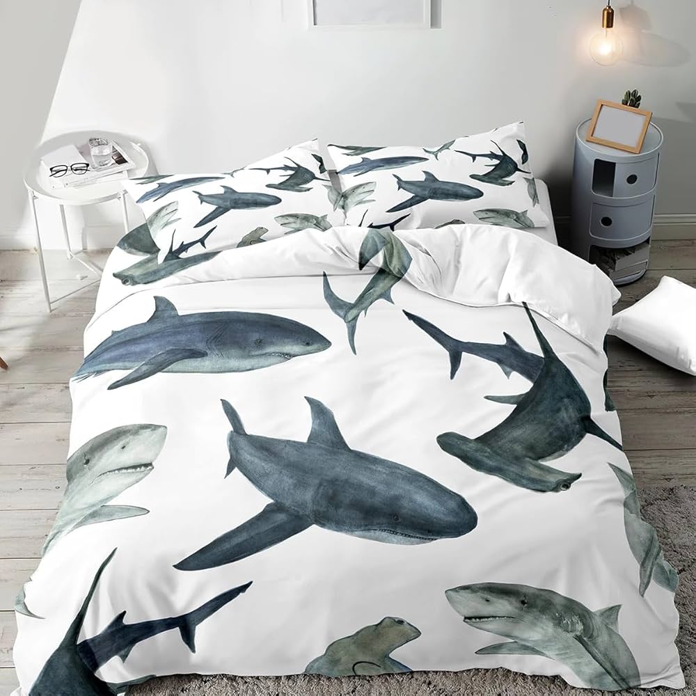 Amazon｜NDXRWDZR 掛け布団カバー 灰色のサメ 布団セット 全開