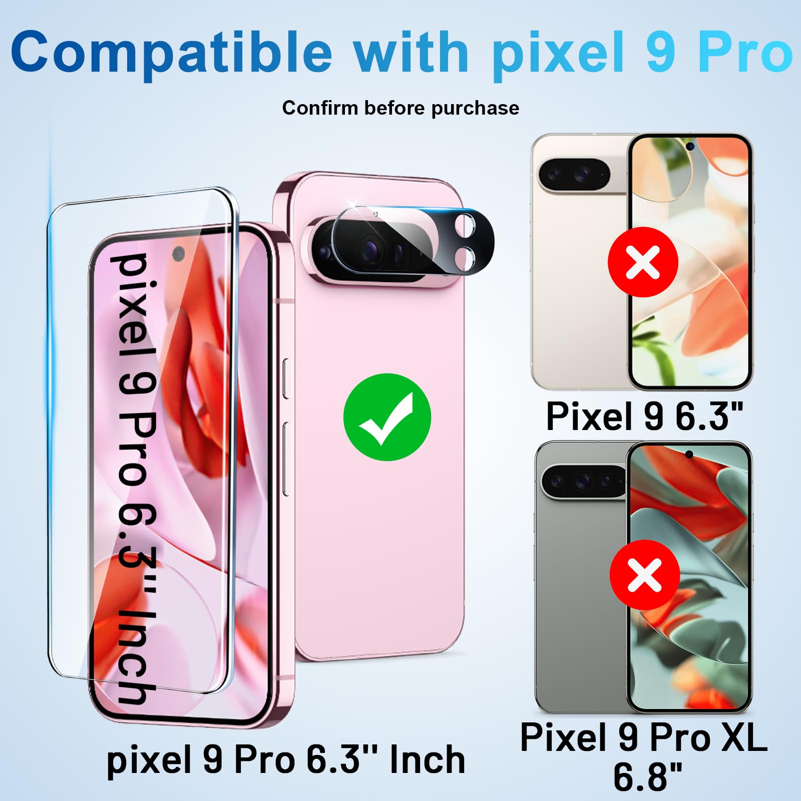 Camera Lens Cover 3 Pack Google Pixel 9 Pro Camera Lens Protector - 9H Tempered Glass Anti-Scratch HD Quality Google Pixel 9 Pro Tempered Glass Camera Protector 9H