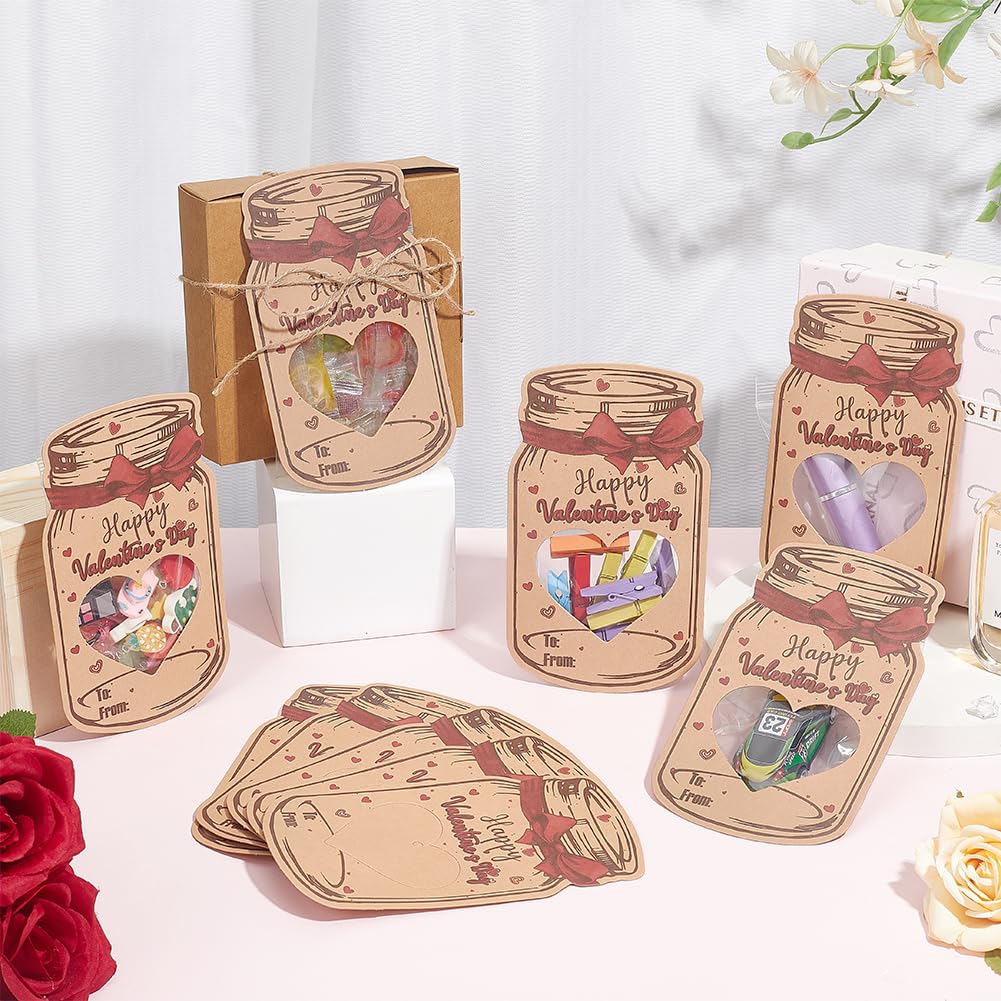 AHANDMAKER 72Pcs Valentines Day Candy Cards Mason Jar Valentines Day Cards with Candy Bags Bottle Shape Paper Exchange Card for School Classroom Prize Party Gifts Favor Supplies - Image 4