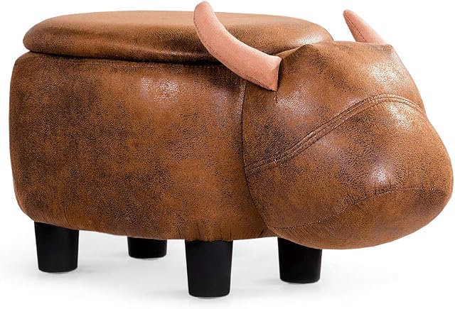 Maxmass Animal Ottoman Footstool, Ride-on Storage Footrest Stool with Flip Top Lid , Cute Decoration Footrest for Bedroom, Living Room, Office or Entryway (63 x 33 x 33cm (L x W x H), Brown Buffalo)