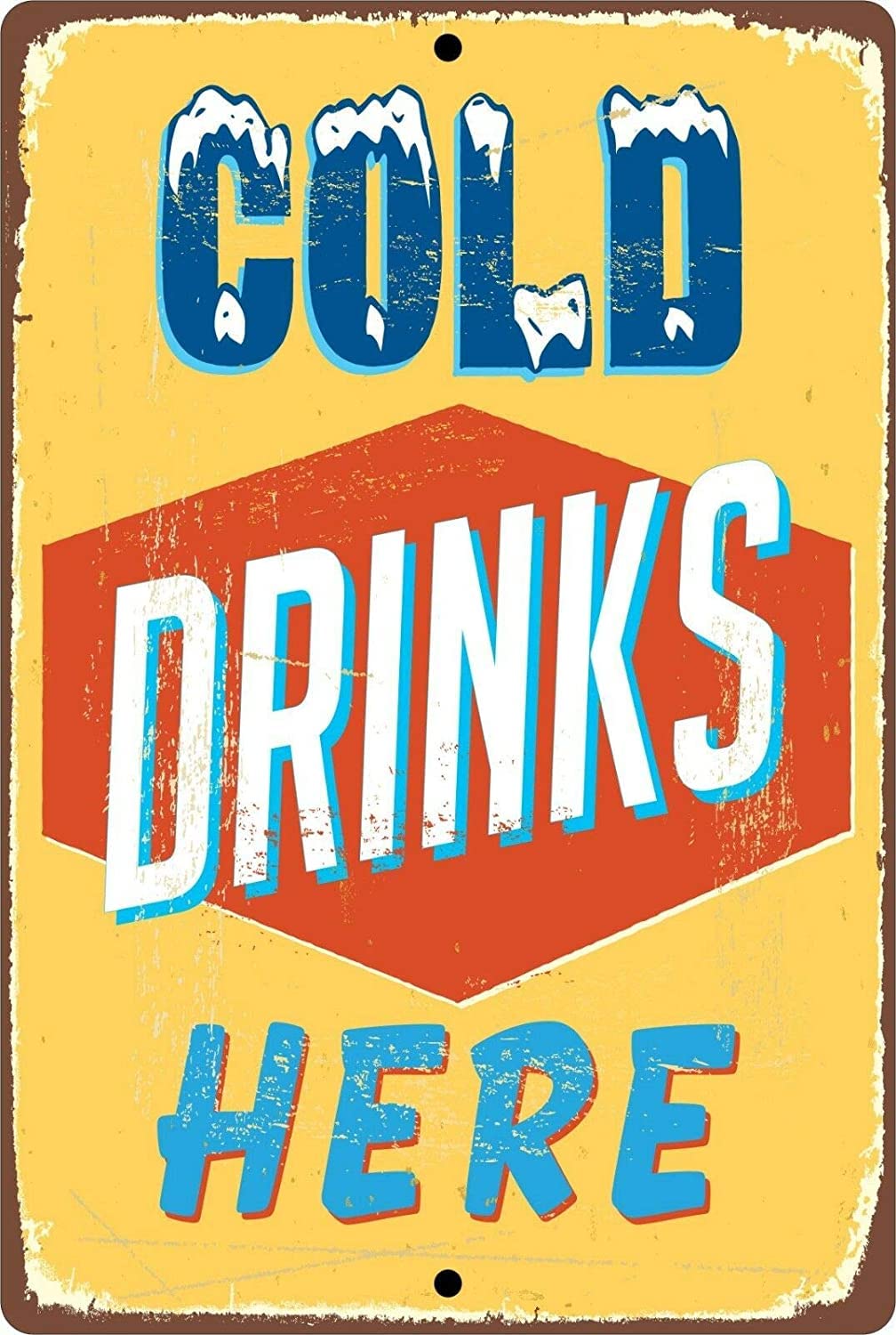 RIFOSA 12"x8" Retro Cold Drinks Here Metal Sign Wall Decor
