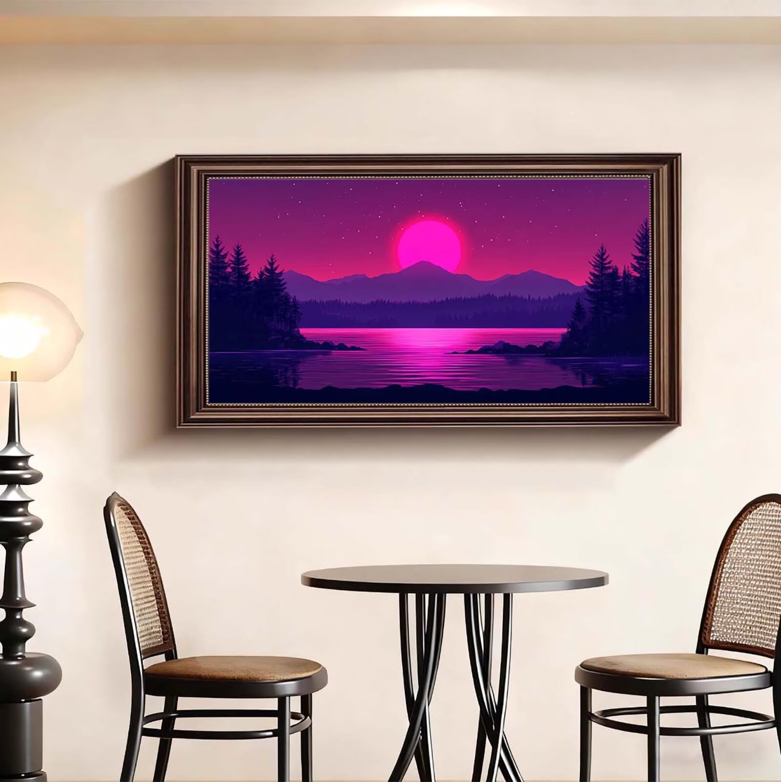 vista notturna Diamond Painting 60x120 cm, Diamond Painting Kit n5w-459 | DIY Grandi Adulti Strass Punto Croce Artigianato, Crystal Art Mosaico Ricamo Kit, Oggetti Decorativi per la Casa lago