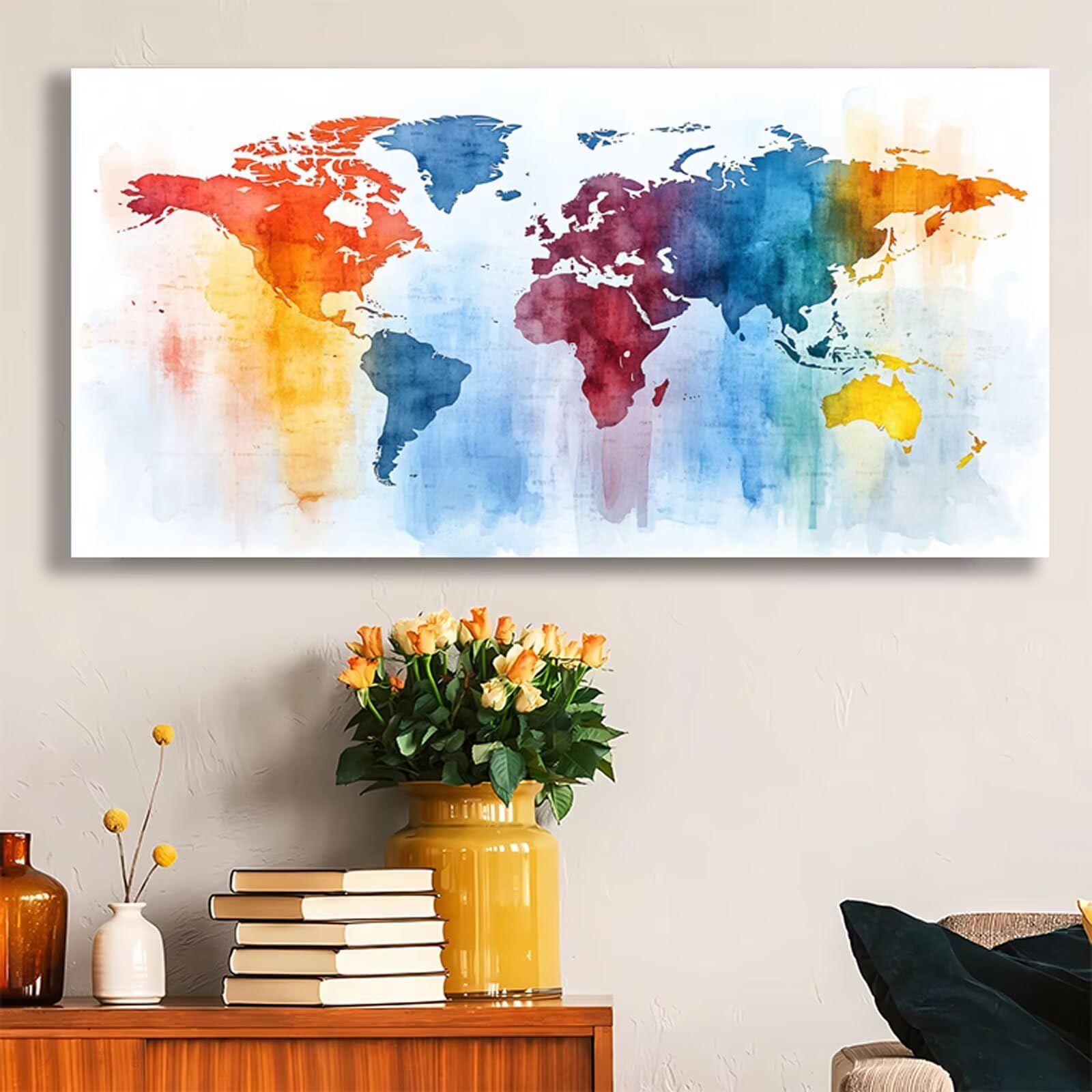 Malowanie według numerów dla dorosłych mapa świata Paint by Numbers Kit DIY Color Hobby Creative Adults, malowanie numerowane pędzlami i akrylem, dekoracja ścienna domu prezent 40 x 80 cm LE-1116