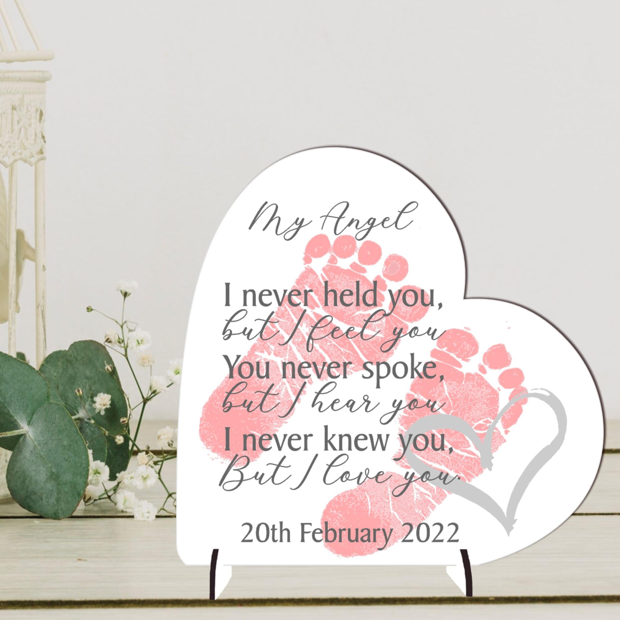 Personalised Heart Plaque - Memorial Plaque for Angel Baby | Custom Bereavement Gift | Handmade Remembrance Plaque (Mdf Wood 19cm x 19cm, Girl)