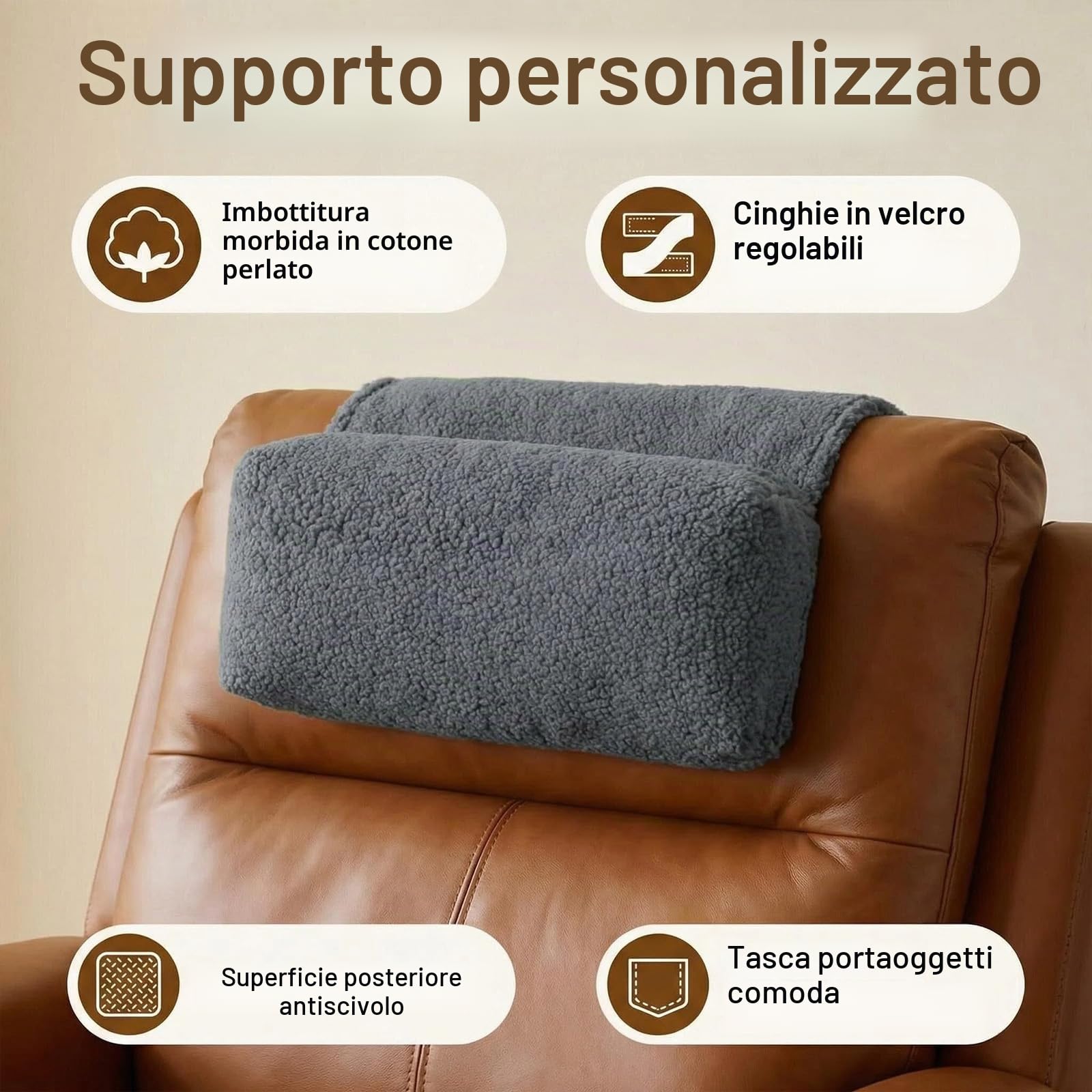 Cuscino ergonomico di supporto cervicale per reclinabili con cinturino in velcro e tasca laterale, poggiatesta in memory foam per divano, sedia da ufficio, auto e sedia da gioco, cuscino