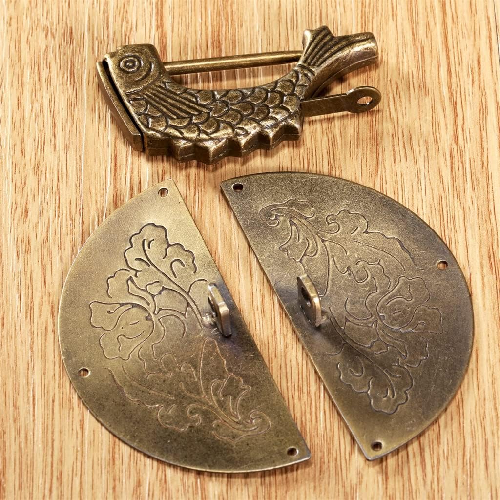 Iron Drawer Cupboard Cabinet Chest Door Lock Latch Plate Pulls Handle Knocker Vintage Old Fish