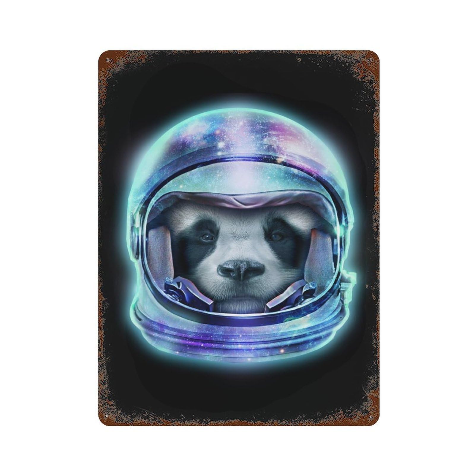 Astronaut Panda Rust Effect Tin Sign 15.7"x11.8", Rustic Home Decor for Garage, Bar And Workshop Decor