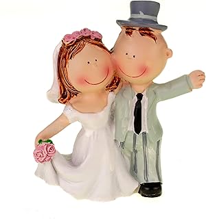 Hobbyfun Hochzeitspaar Figur Tischdeko 9 cm - Tortendeko Brautpaar mit Blumenstrauß bunt Handbemalt Polyresin Brautpaar Hochzeitstorte