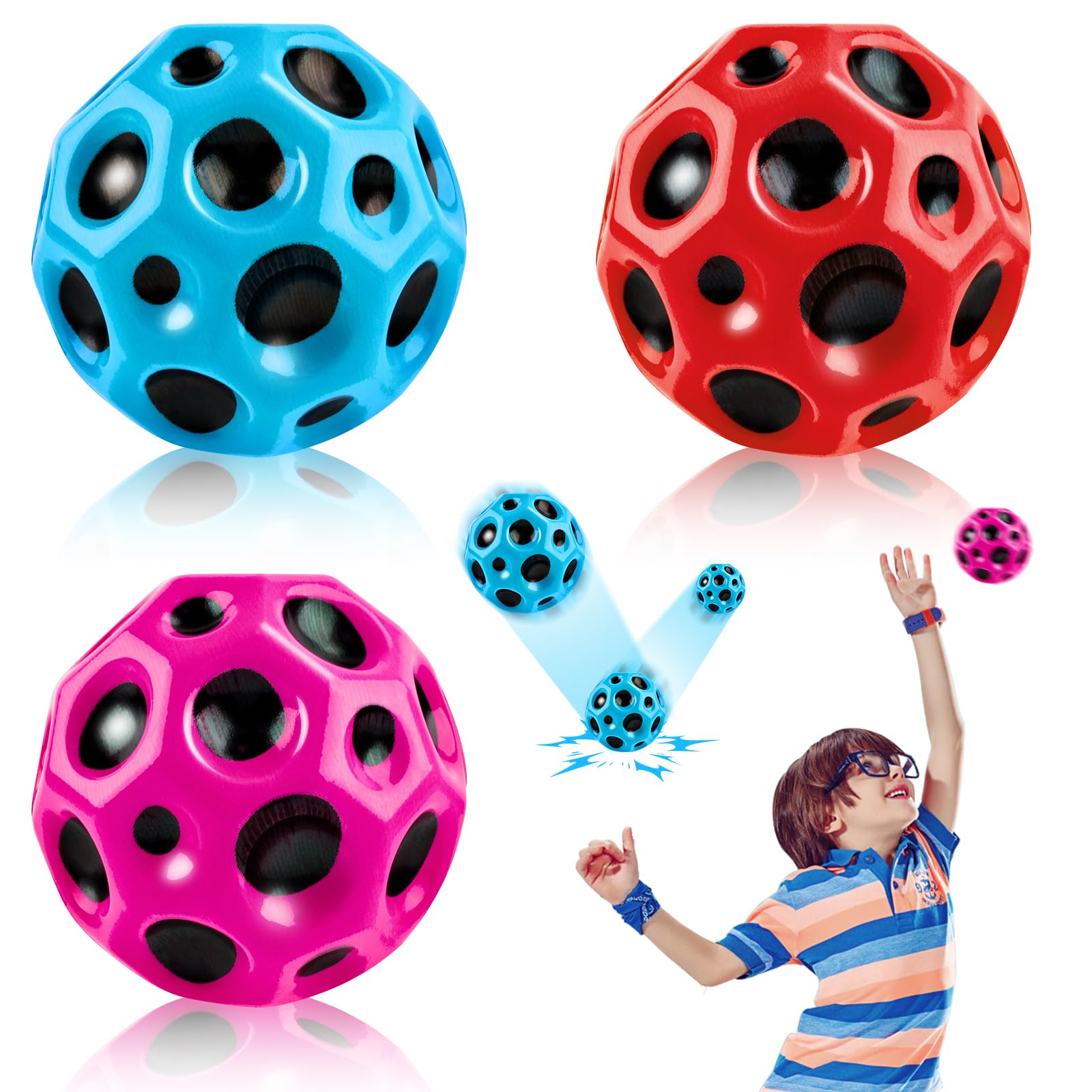 Set De 3 Astro Jump Balls De Colores | 7 Cm Y 55 G Con Rebote Extremo | Pelotas Saltarinas Con Efecto Sonido | Regalo Para Niños Y Antiestrés Para Adultos