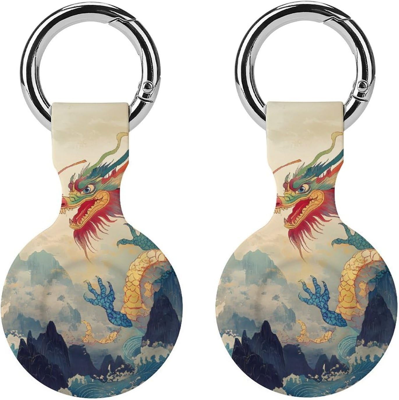 Chinese Dragon Sun Funny Cover Compatible with AirTag Case Protector GPS Tracker Holder with Keychain