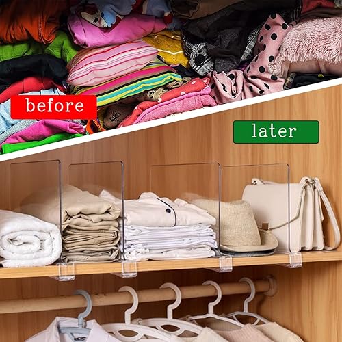 Miniatura 4 de ANTEISI Paquete de 8 separadores de estantes acrílicos, separadores de estantes para organización de clósets, separadores de estantes para