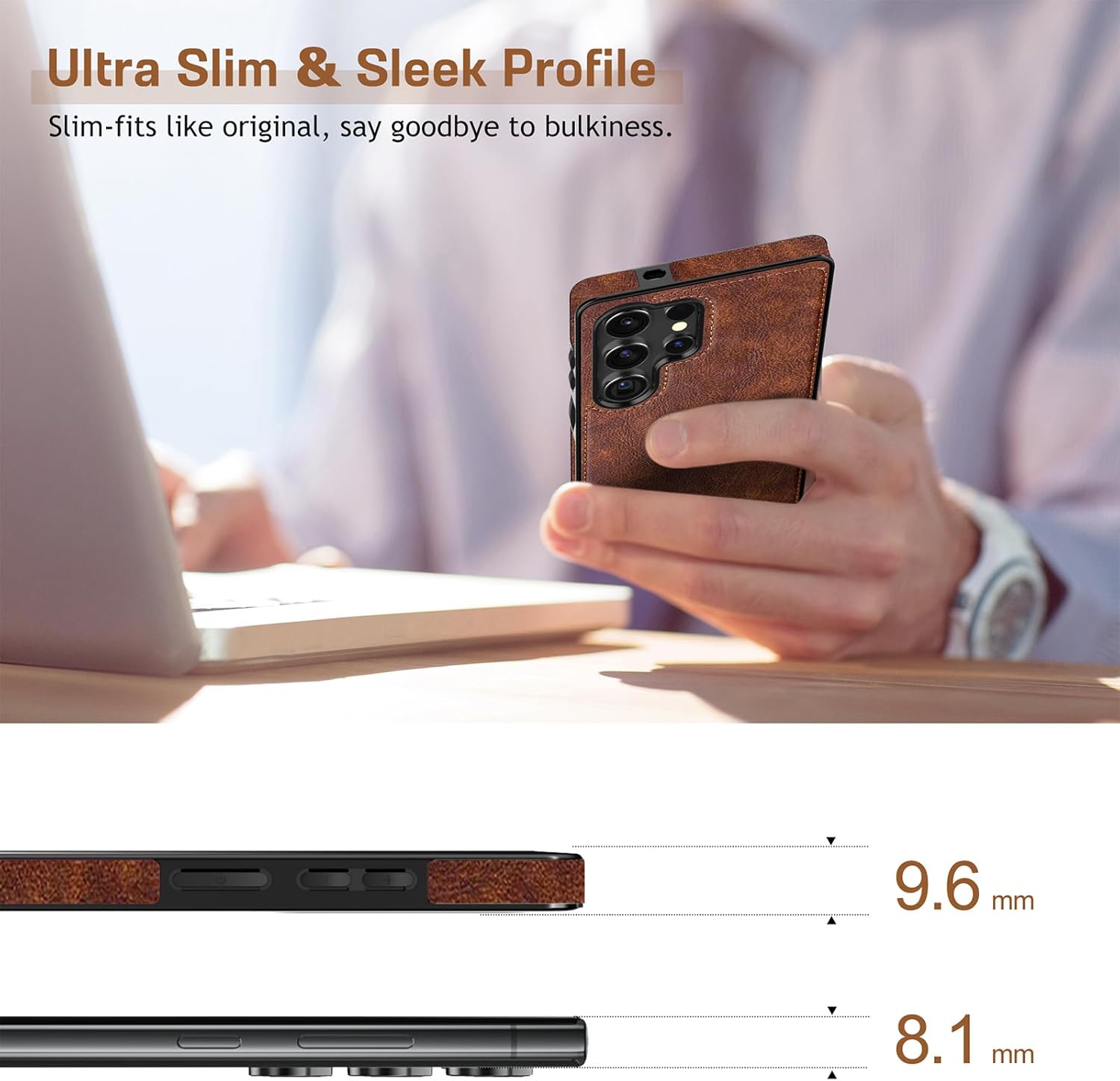 LOHASIC for Galaxy S25 Ultra Case, Premium Leather Luxury Business PU Non-Slip Grip Shockproof Bumper Full Body Protective Cover Phone Cases for Samsung Galaxy S25 Ultra 5G 6.9 inch - Brown - Image 4