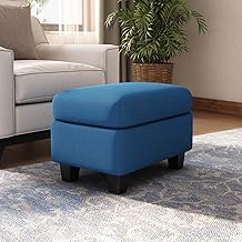 Tabiatha 24" Rectangular Ottoman Foot Stool (24 x 18 x 16 Inches) – Upholstered Fabric Footrest with Wooden Legs | Modern Accent Bench for Living Room, Bedroom & Entryway (Blue)