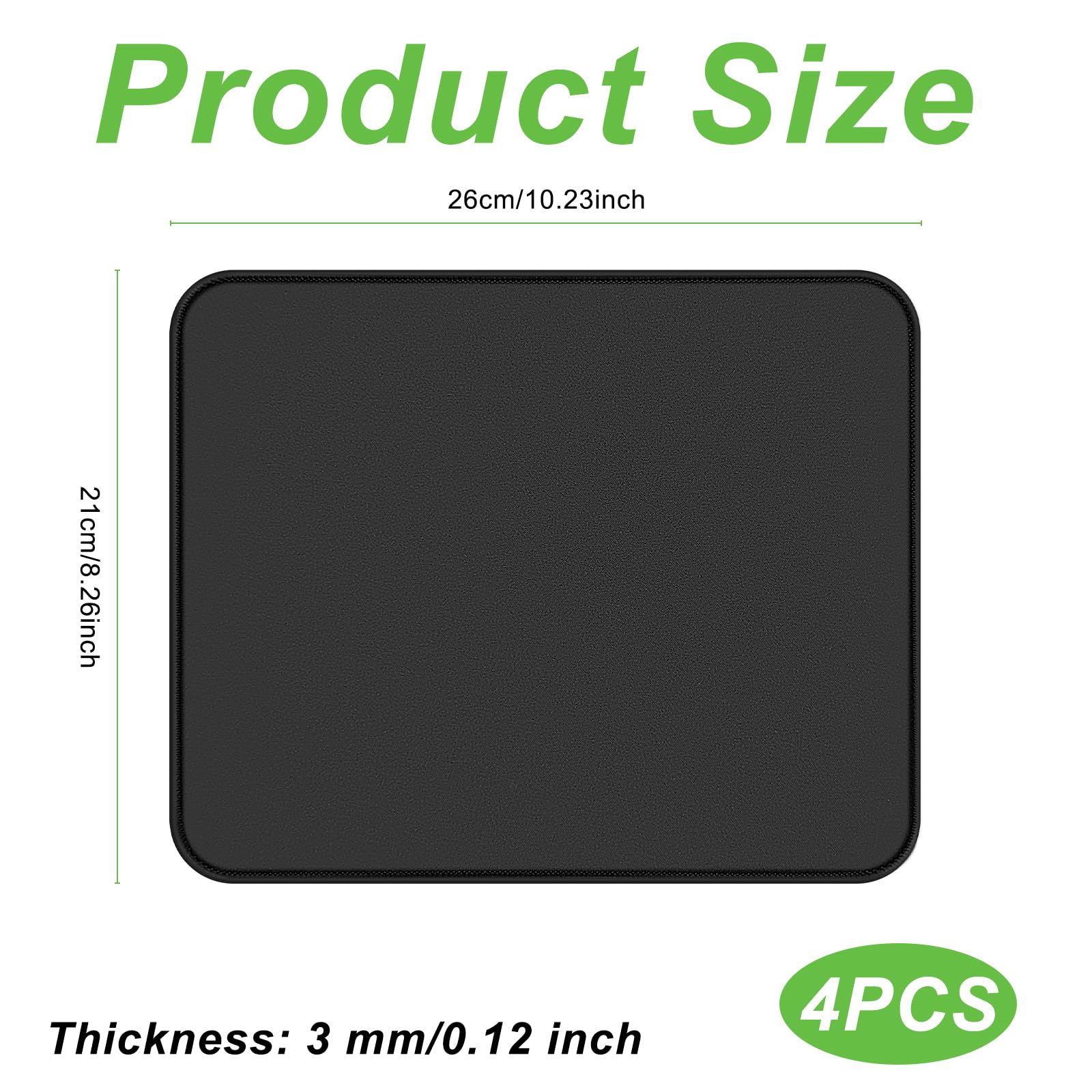 4 Piezas Alfombrilla Ratón, 260x210mm Mouse Pad Gaming con Base Goma Antideslizante, Alfombrilla Antideslizante, Superficie Impermeable, Bordes Cosidos, Seguimiento Suave y Preciso (Negro)