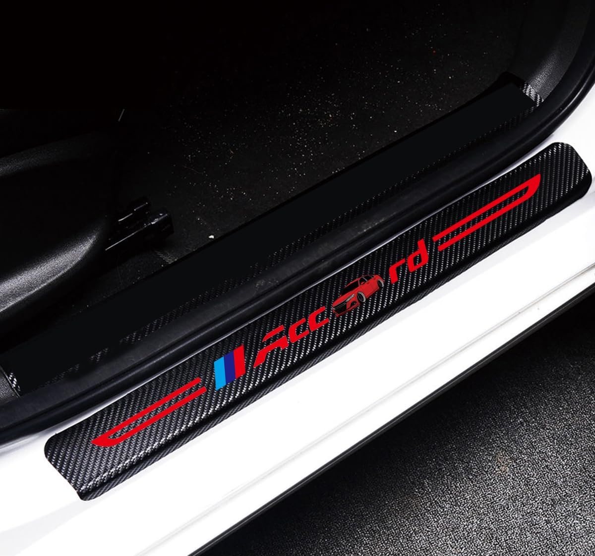 4Pcs Car Door Sill Protector Fit for Civic Reflective 4D Carbon Fiber Leather Sticker Door Entry Guard Stickers Decoration Scuff Plate Stickers (for CI White)