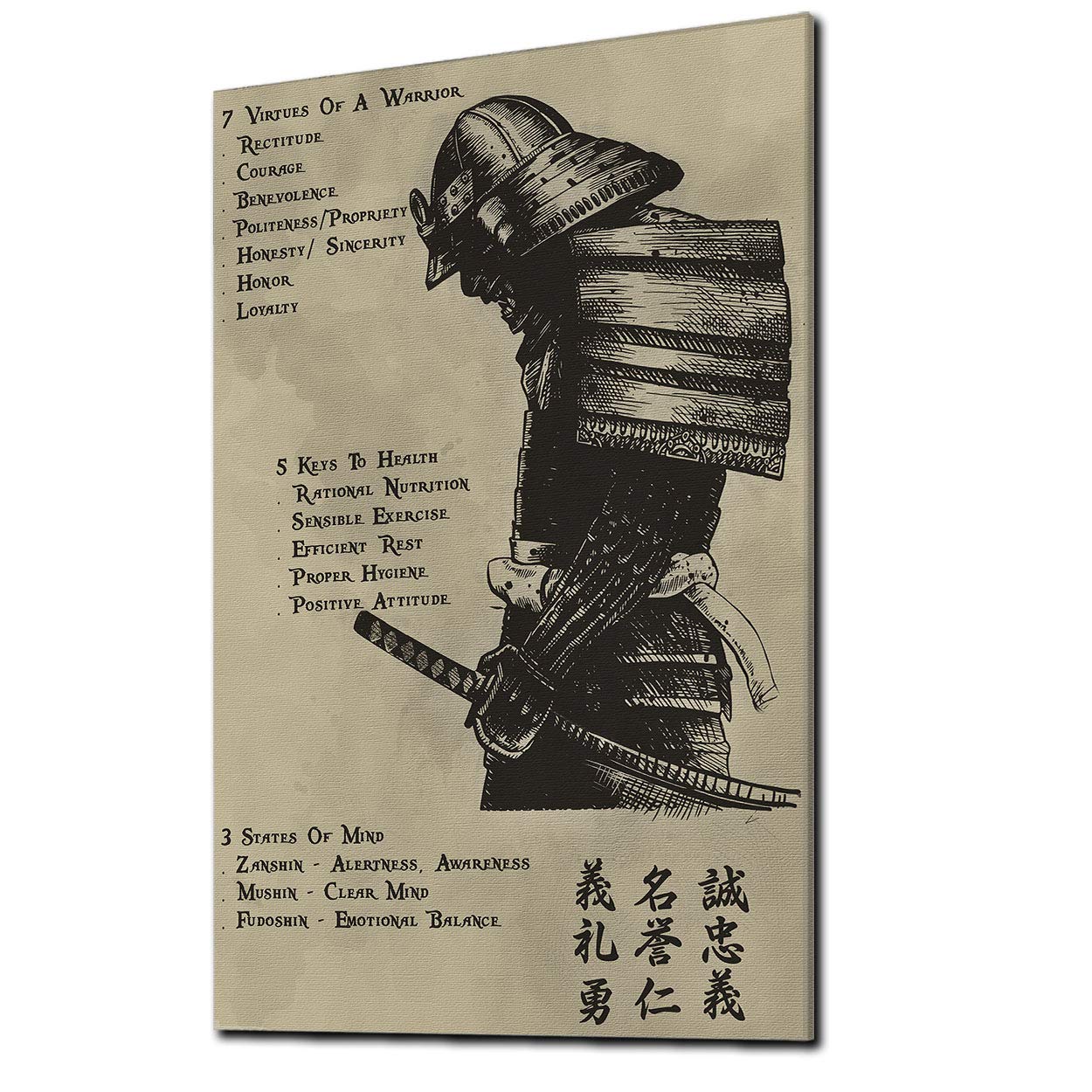 SAMURAI POSTER - 7 virtues of a warrior - Great gift for any occasion: Birthday, Anniversary, Christ