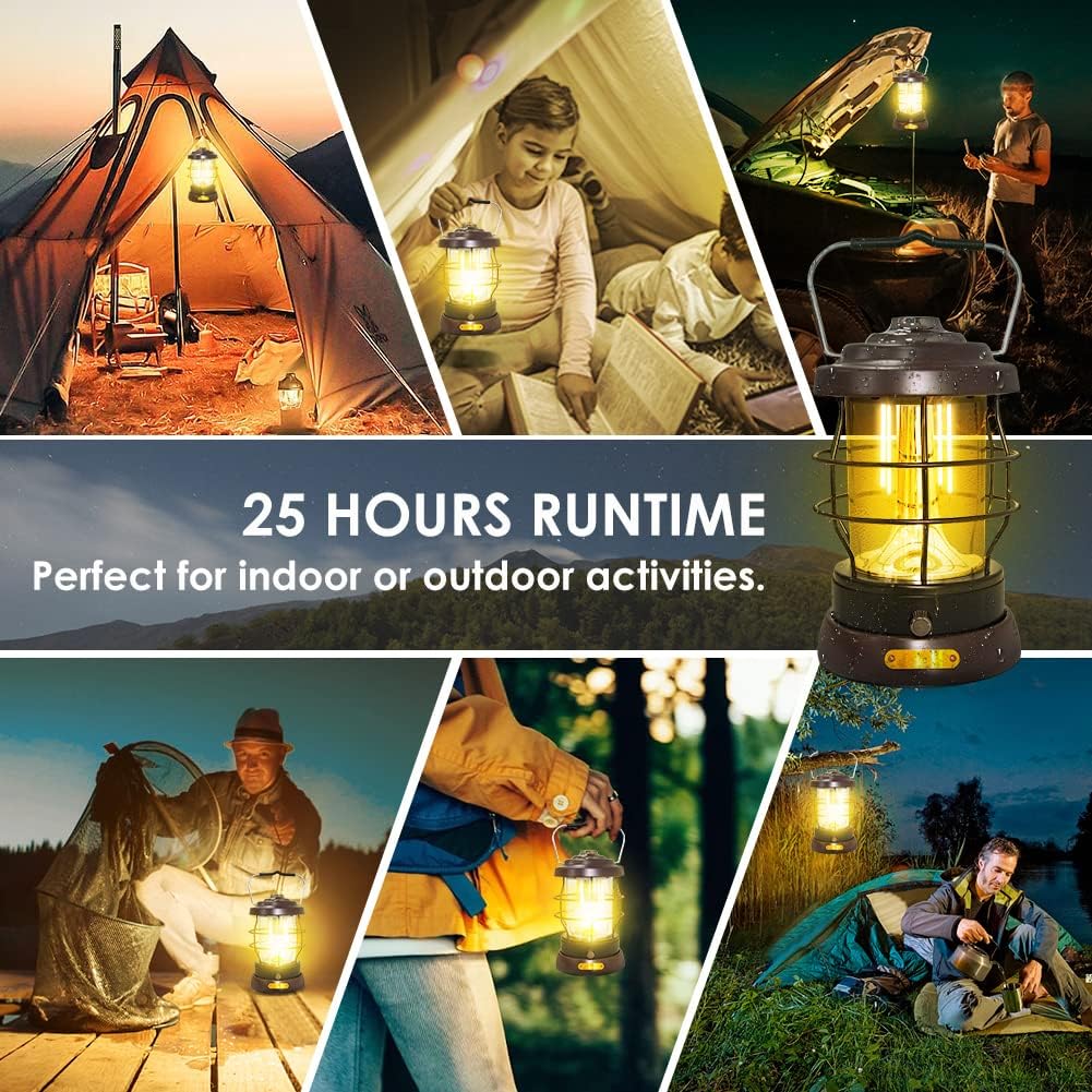 UniqueFire Retro Camping Lantern Rechargeable 1500LM 2 Modes Dimmable,Portable Electric Hurricane Lamp Hands-Free Flashlight,5000 mA High Capacity Battery LED Lanterns for Power Outages Indoor