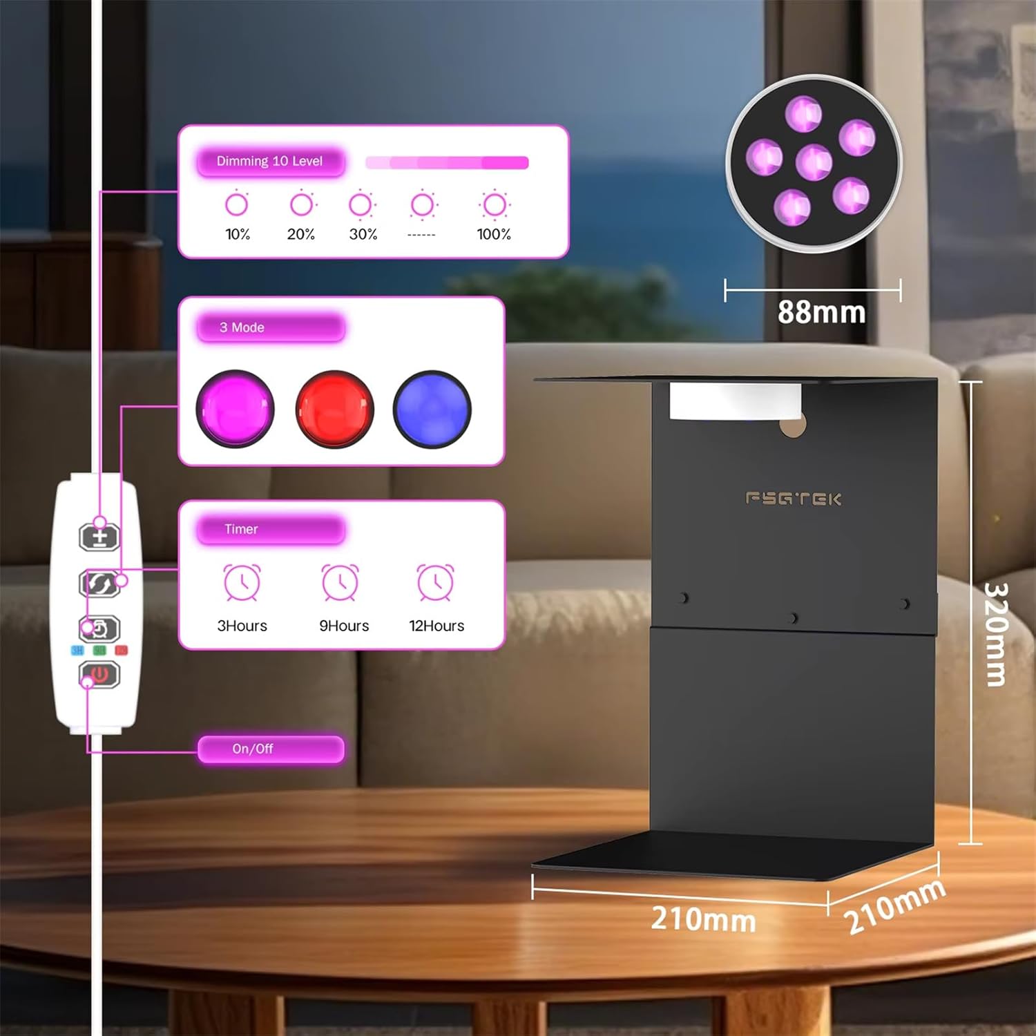 Desktop LED Plant Grow Light, Red Blue Spectrum Lamp with Automatic Timer for 3H/ 9H/ 12H, 10 Dimmable Levels, 3 Mode, for Indoor Succulents, Seedlings & Flowers