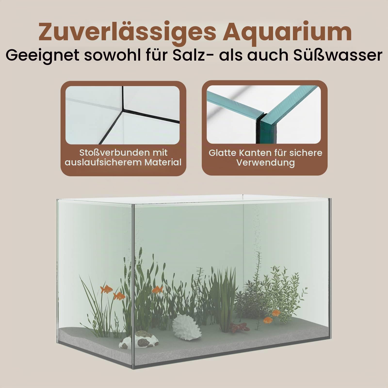 vidaXL Aquarium mit Speicher Transparent 50 x 30 x 30 cm Glas, Aquarium Vitrine, modernes Glasbecken, Panorama-Fischschale, drinnen & draußen, sicherer Rückzugsort