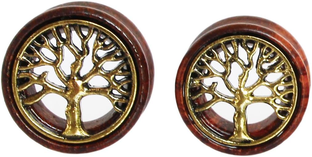 Oasis Plus Tree of Life Organic Wood Flesh Tunnels Double Flared Ear Stretcher Saddle Plugs Gauge 8mm - 20mm
