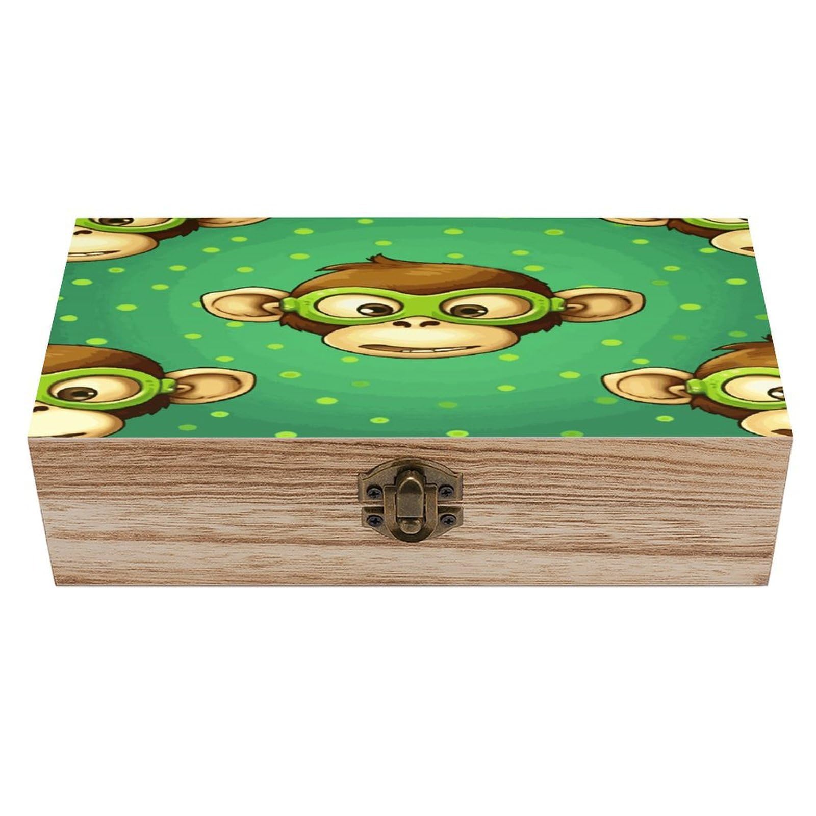 MUSM Green Clever Monkey Wooden Storage Box Vintage Wood Box with Lid Exquisite Crafts DIY Wood Gift Boxes Fashion Jewelry Boxes Art Stash Keepsake Storage Case Large Jewelry Case