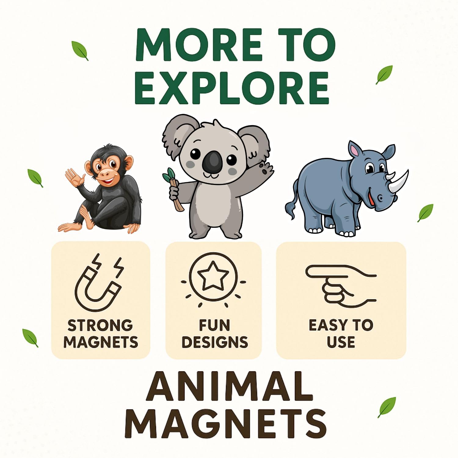 RufaStories Forest Animal Fridge Magnets for Kids – 14 Pieces Strong, Waterproof, Durable Woodland Animal Magnets for Refrigerator, Almirah, Whiteboard – Cute Educational Magnets for Toddlers - Image 4 thumbnail