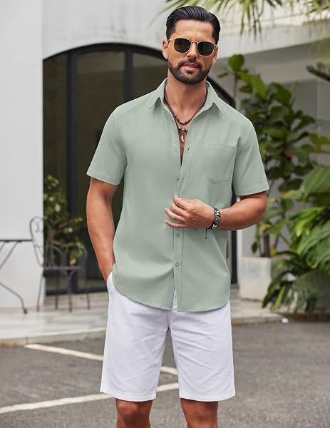 COOFANDY Herren Hemd Kurzarm Baumwolle Sommerhemd Button Down Hemden für Männer Regular Fit Herrenhemden Strand Shirt - 2