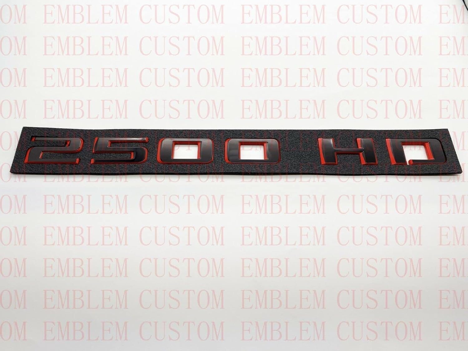2pc 2500HD Door Emblem Badge Nameplate Sticker Compatible for 2019-21 Silverado (Black Red)