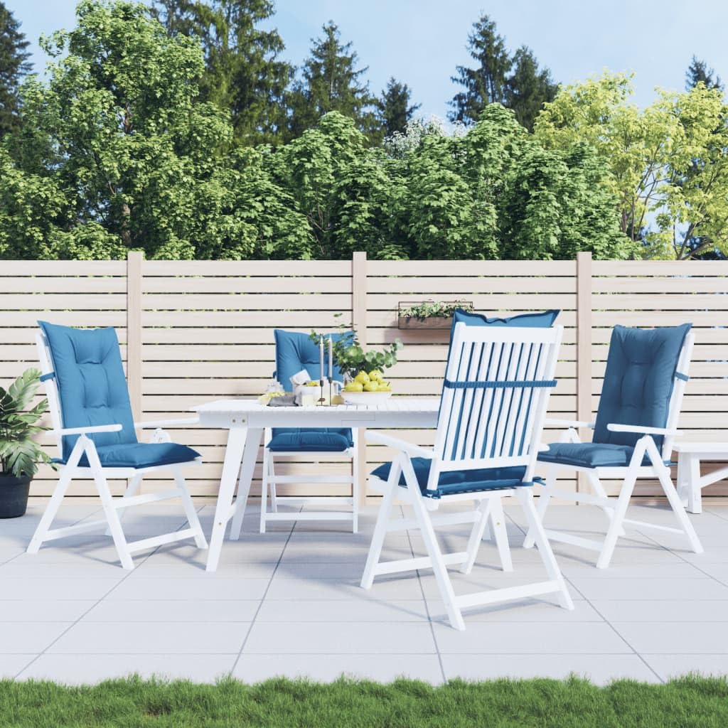 4er Set Hochlehner-Auflagen Melange Blau 120x50x7 cm, Bequeme Polsterauflagen aus Stoff für Gartenstühle und Hochlehner, weiche Stuhlkissen mit Befestigungsbändern