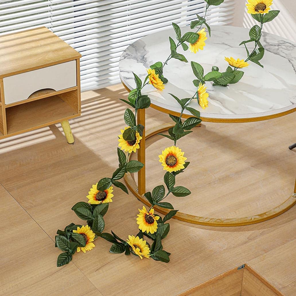 Home Furnishing Simulation Sunflower Chrysanthemum Vine2PC,Silk artificial flowers, avoid direct sunlight and rain,can be used indoors and outdoors. suitable for adding some green plants