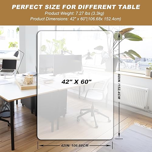 Miniatura 7 de Vicwe Protector de mesa transparente de 42 x 60 pulgadas, 0.059 in de grosor, esmerilado de una sola cara, protector de mesa rectangular