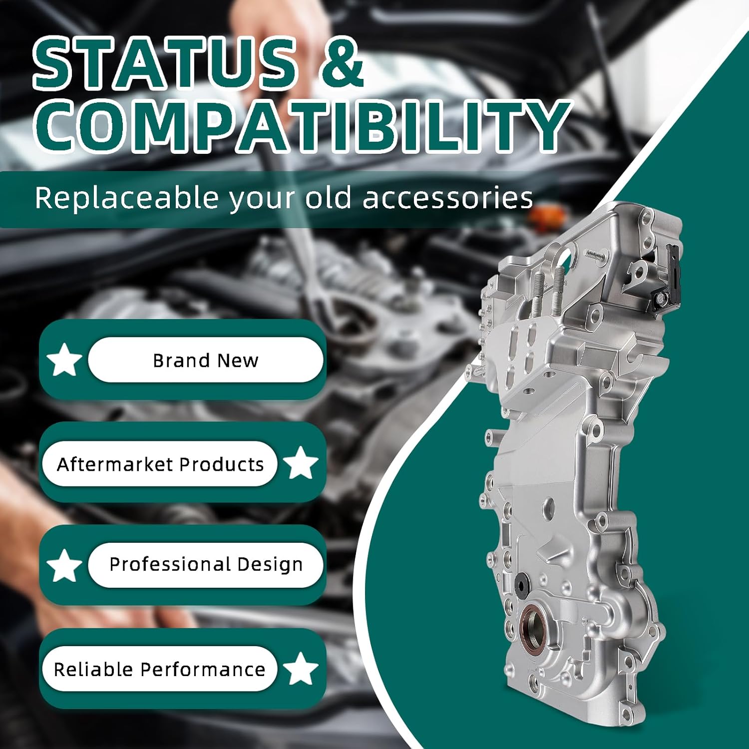 AUTOKAY Engine Oil Pump Timing Chain Cover Fits for Hyundai Elantra 2017-2020 2.0L