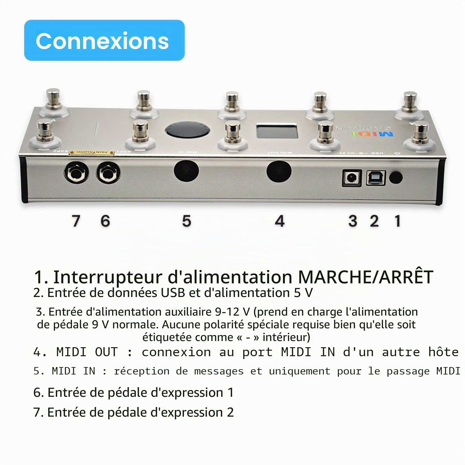 PAINTAUDIO Contrôleur de pied MIDI Captain Multi-Effets Claviers Synthétiseur USB-MIDI Logiciel musical Biais avec fonction Time Engine Prend en charge tous les PC/CC/Note Commander 10 interrupteurs à