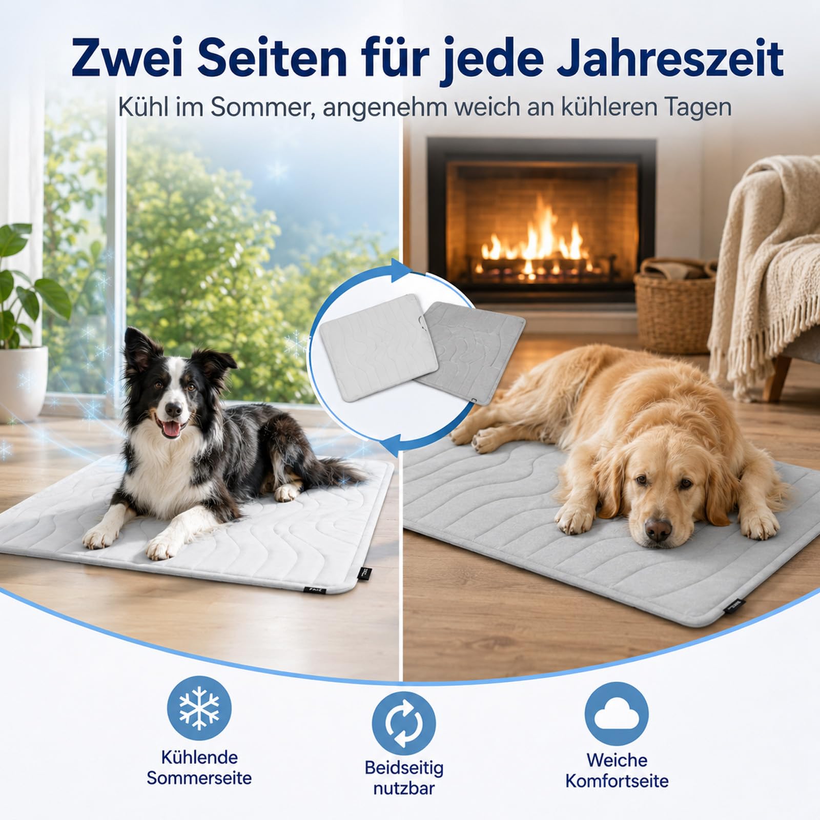 Hunde Kühlmatte, Hundematte – die innovative Kühlmatte für Hunde, kühlmatte hund selbstkühlend, groß & rutschfest, waschbare Hundematte, faltbar, für Sommer, Auto, Garten & Reise (Hellgrau, M)