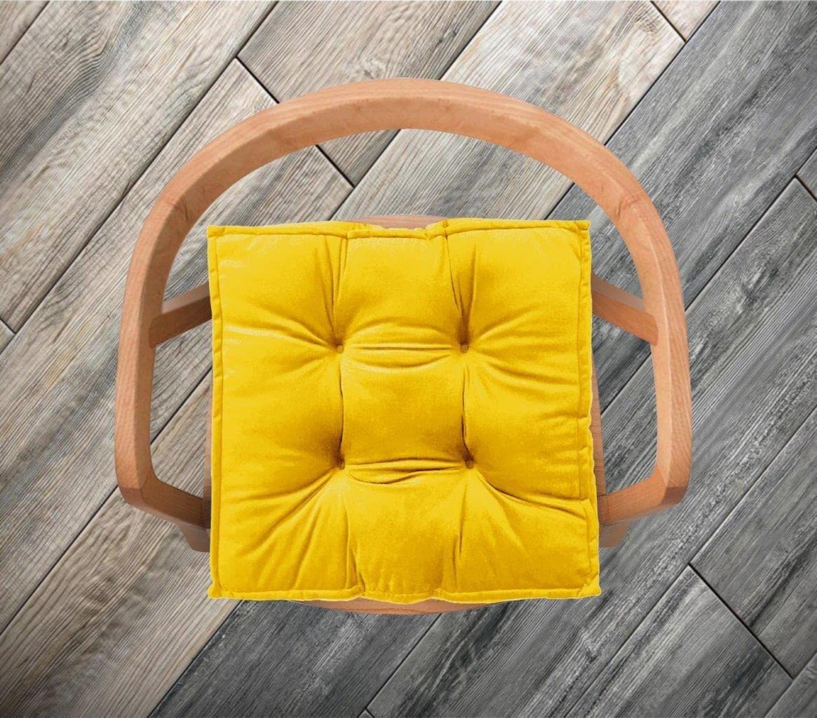 Thick Booster Cushion, Velvet Chair Seat Pad Soft 45cm Non-Slip Dining Sofa Armchair Tufted Seat Cushions Firm Support For Elderly Pregnancy (Ochre, Pack of 1)