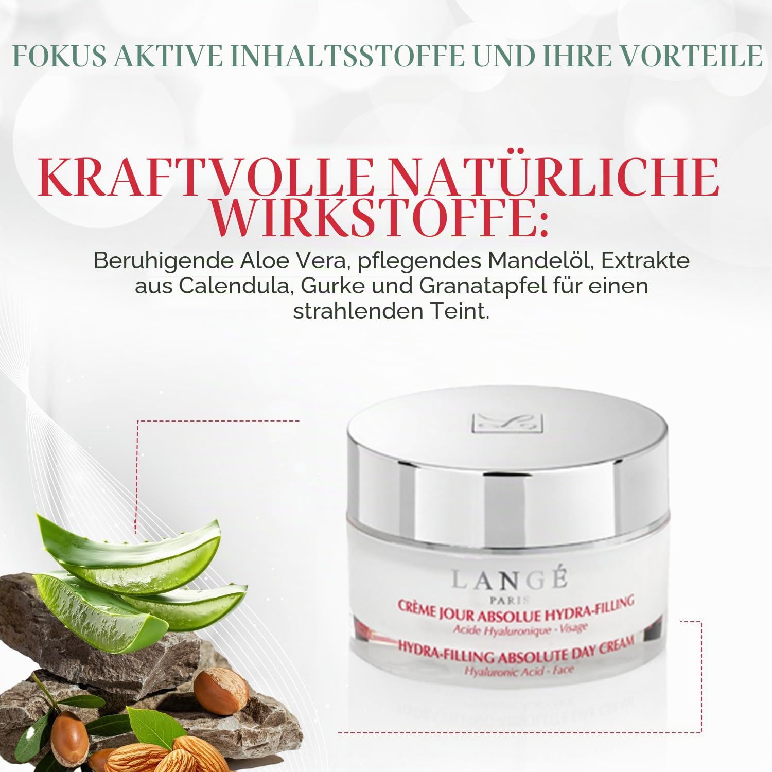 Lange Paris Absolue Hydra-Filling Tagescreme – Feuchtigkeitspflege Anti-Aging & Straffheit – Dehydrierte & reife Haut – Hyaluronsäure, Aloe Vera, Pflanzenextrakte – Make-up-Grundierung – 50 ml