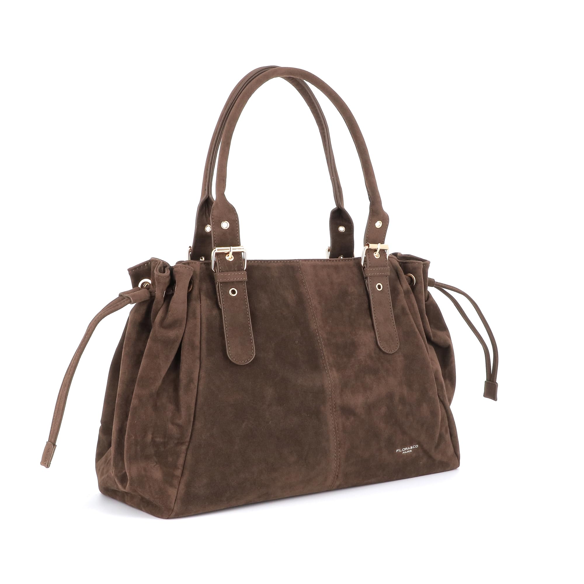 flora & co Sac Cabas Bowling Lacet Similicuir Suédé Femme - Sac À Main Fourre-tout Grande Capacité - Format A4 Cours Lycée Travail Business - Tendance Élégant