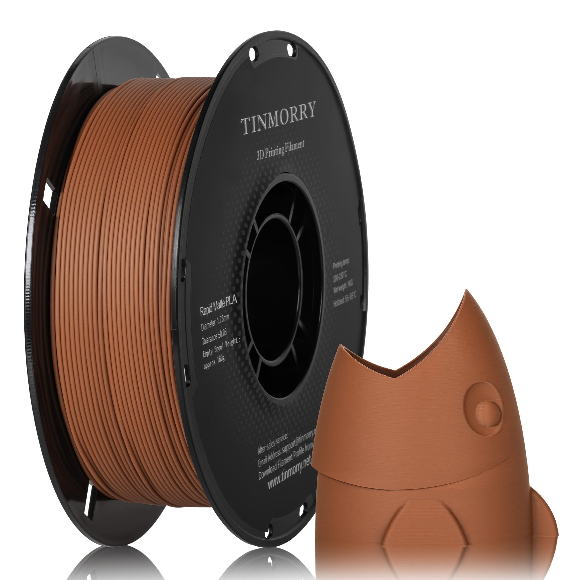 TINMORRY Matte PLA Filament 1.75 mm, 1 KG, Matte Brown | Matte Finish, Easy Printing, Smooth Feeding, Low Warping, Hides Layer Lines, Compatible with Most FDM 3D Printers